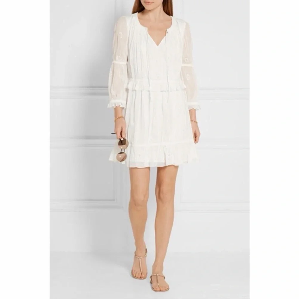 Diane Von Furstenberg White Edlyn Eyelet Peasant Dress Sz 2 Boho Chiffon Mini - Picture 3 of 8